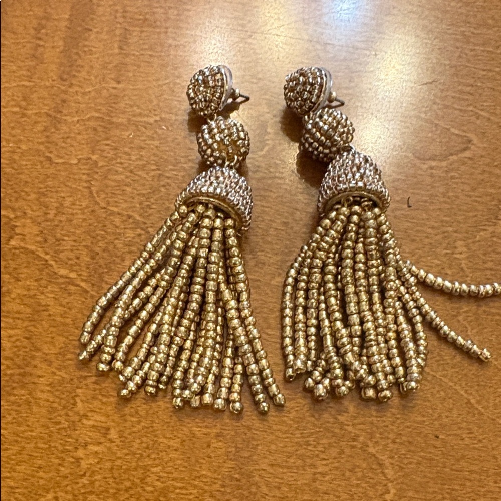 Gold Beaded Tassel Earrings